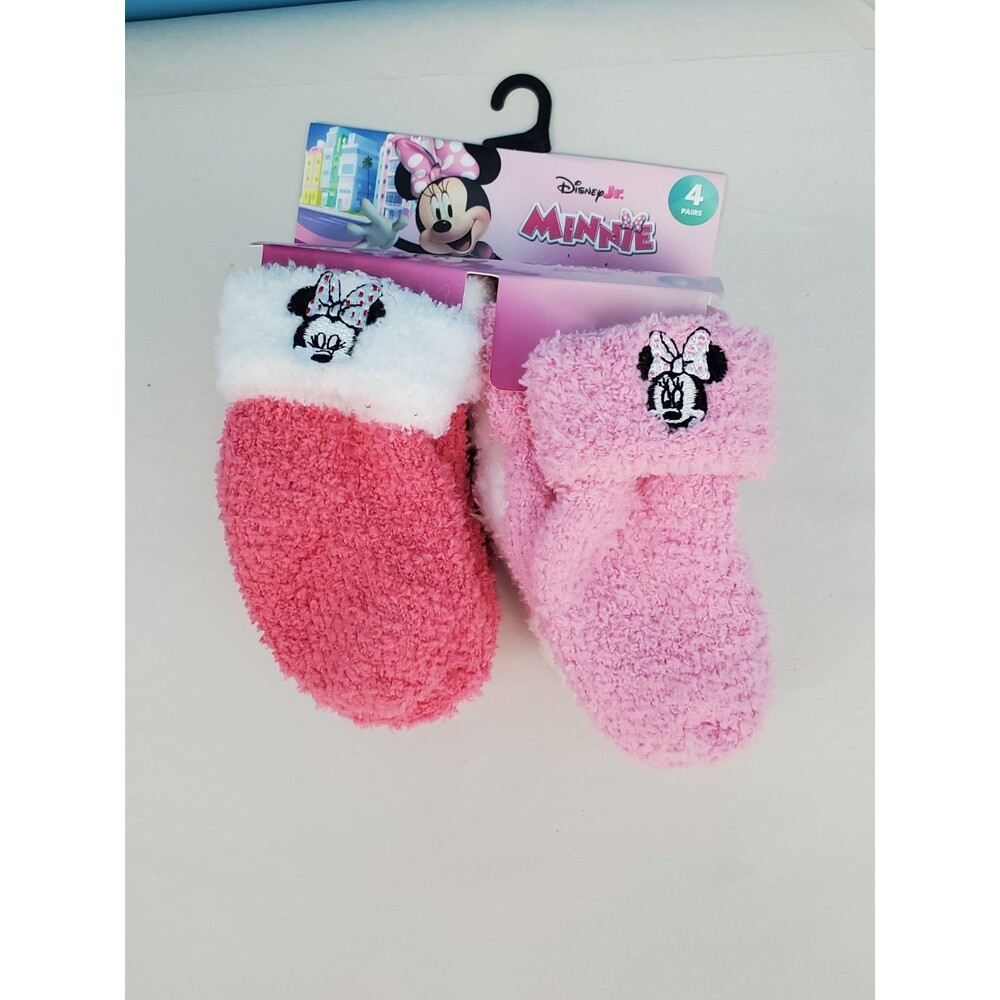 Disney Junior Minnie Mouse Baby Socks Fuzzy Turn Cuff Polka Dot Pink New Pack